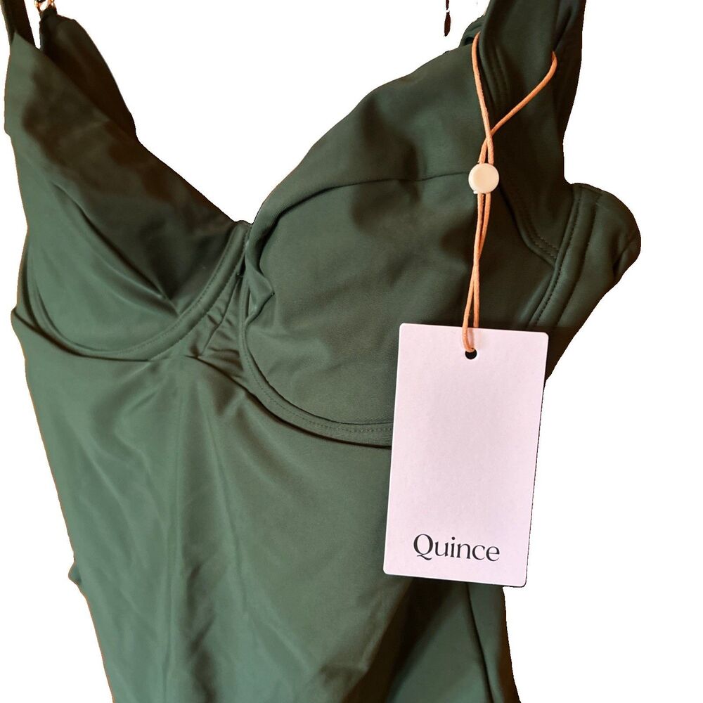 New Quince Italian Corset XL One-piece Swimsuit Green Tie Back Beach Coastal